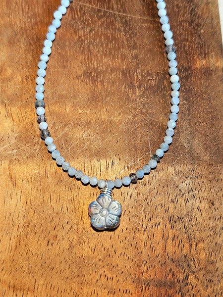 Labradorite Flower w/Aquamarine Necklace  NBK0426
