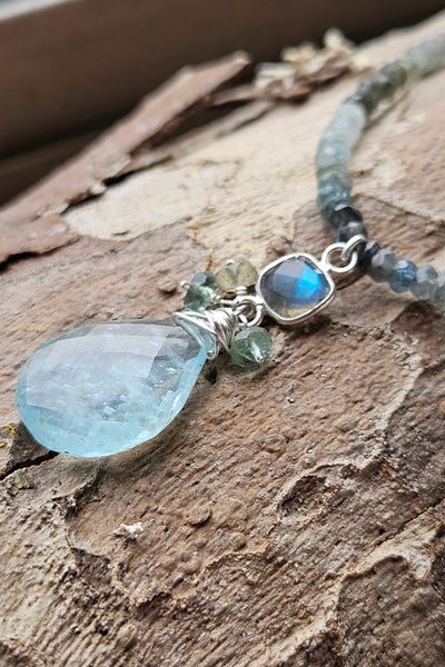 One of a Kind Aquamarine & Labradorite Necklace