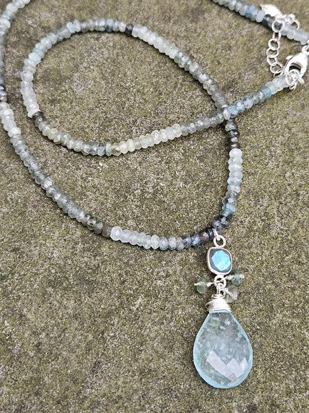One of a Kind Aquamarine & Labradorite Necklace