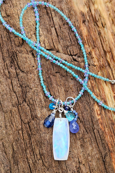 One of a Kind Rainbow Moonstone, Tanzanite, Kyanite, Sapphire & Apatite Necklace