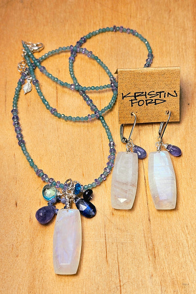 One of a Kind Rainbow Moonstone, Tanzanite, Kyanite, Sapphire & Apatite Necklace
