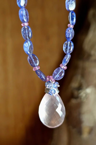 Rose Quartz, Tanzanite & Pink Sapphire Necklace