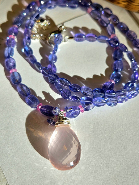 Rose Quartz, Tanzanite & Pink Sapphire Necklace