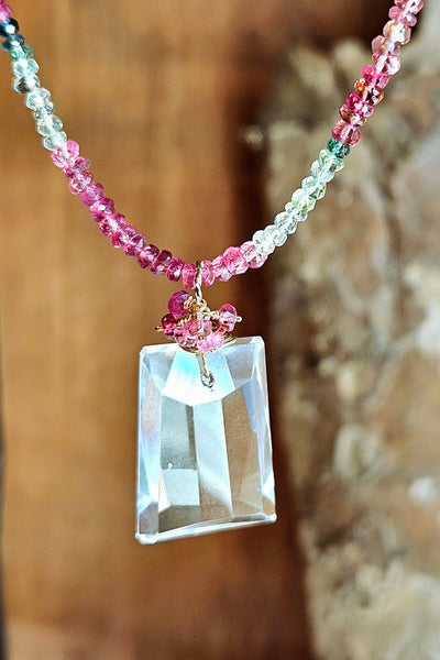 One of a Kind Clear Quartz & Multi Color Tourmaline Necklace