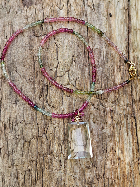 One of a Kind Clear Quartz & Multi Color Tourmaline Necklace