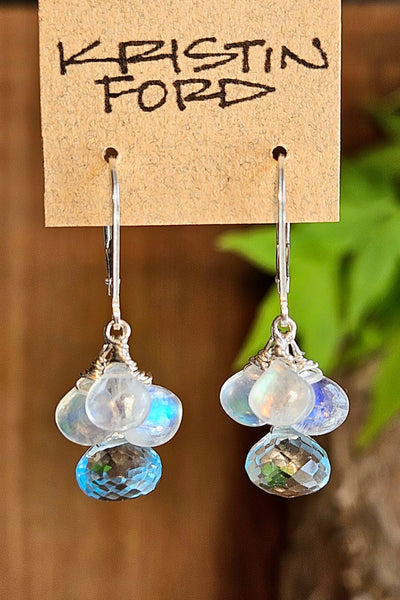 Blue Topaz & Rainbow Moonstone Earrings  EBL5926