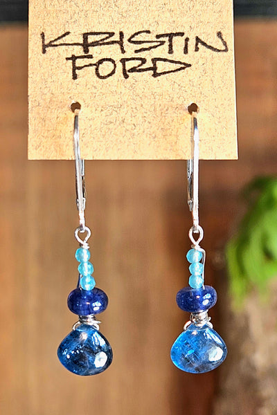 Indigo Kyanite, Blue Sapphire & Apatite Earrings  EBL6226