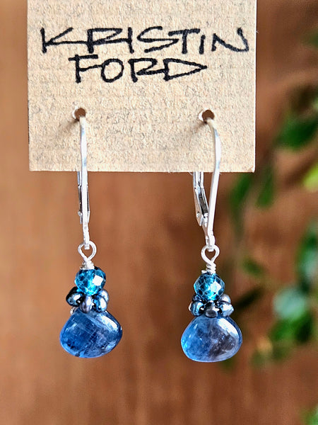 Indigo Kyanite, Pearl & London Blue Topaz Earrings  EBL6426