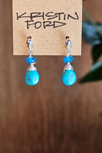 Turquoise & Neon Apatite Post Earrings  EBL6126