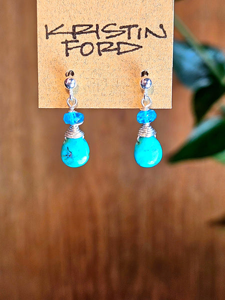 Turquoise & Neon Apatite Post Earrings  EBL6126