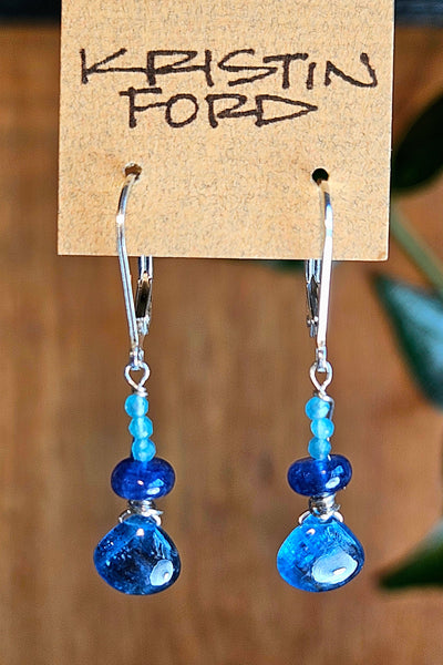 Indigo Kyanite, Blue Sapphire & Apatite Earrings  EBL6226