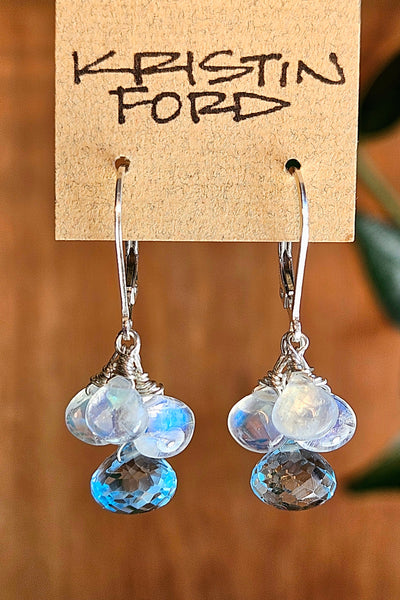 Blue Topaz & Rainbow Moonstone Earrings  EBL5926