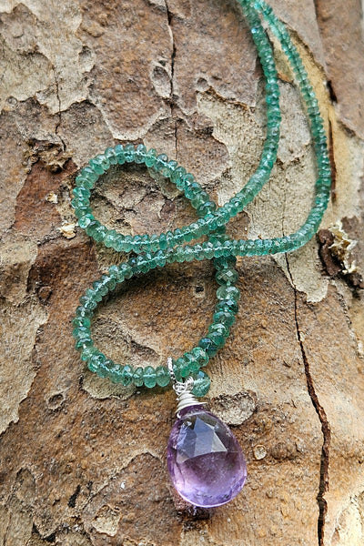 One of a Kind Amethyst & Emerald Necklace