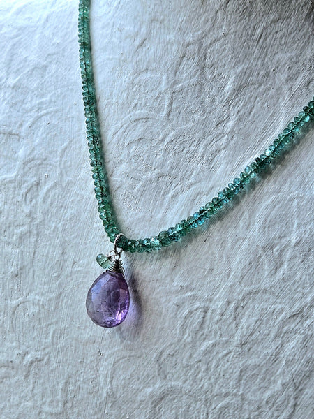 One of a Kind Amethyst & Emerald Necklace