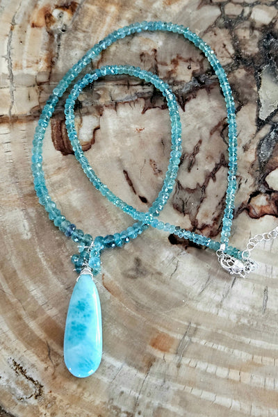 One of a Kind Larimar & Emerald Necklace