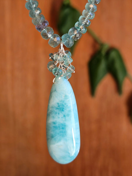 One of a Kind Larimar & Emerald Necklace