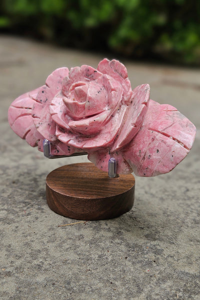 Carved Rhodonite Flower w/Stand