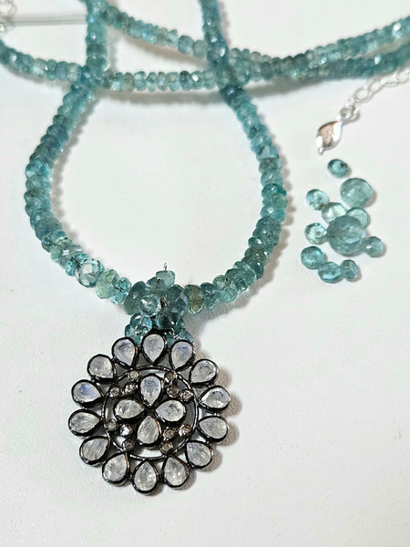 One of a Kind Labradorite, Champagne Diamond & Emerald Necklace
