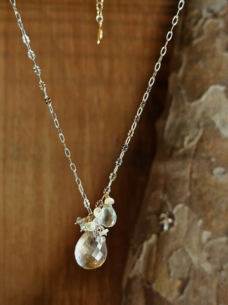 GF) One of a Kind Rutilated Quartz, Prehnite & Opal Necklace