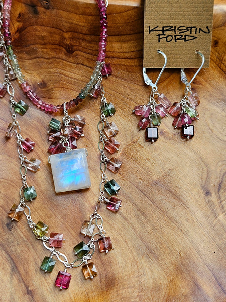 One of a Kind Rainbow Moonstone & Multi Color Tourmaline Necklace