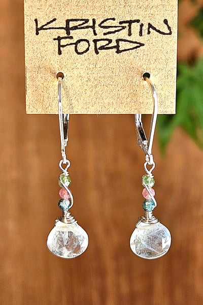Rainbow Moonstone & Multi Color Tourmaline Earrings  EWH4926