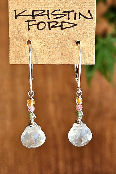 Rainbow Moonstone & Multi Color Tourmaline Earrings  EWH4926