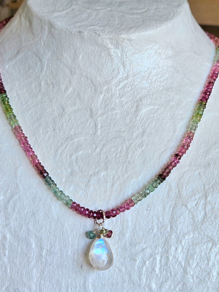 Rainbow Moonstone & Multi Color Tourmaline Necklace  NWH4926