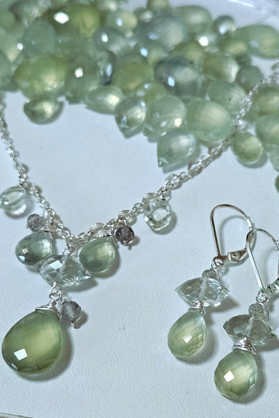 One of a  Kind Prehnite, Prasiolite & Labradorite Earrings