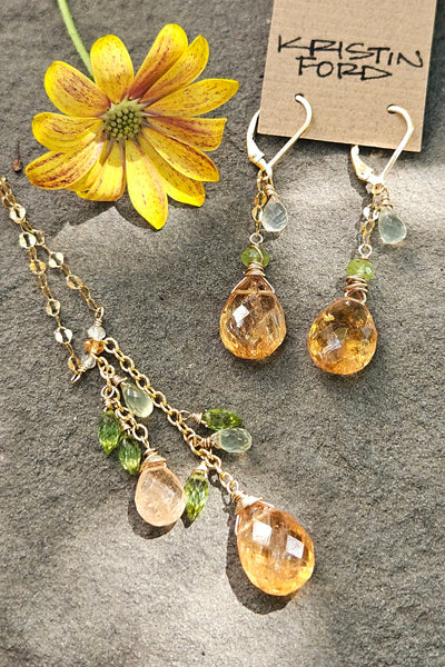 One of a Kind Imperial Topaz, Peridot & Prehnite Necklace & Earrings Set