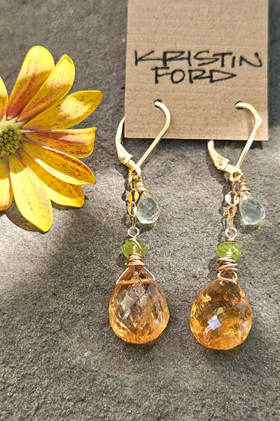 One of a Kind Imperial Topaz, Peridot & Prehnite Necklace & Earrings Set