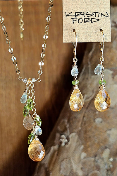 One of a Kind Imperial Topaz, Peridot & Prehnite Necklace & Earrings Set
