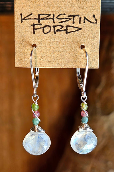 Rainbow Moonstone & Multi Color Tourmaline Earrings  EWH4926