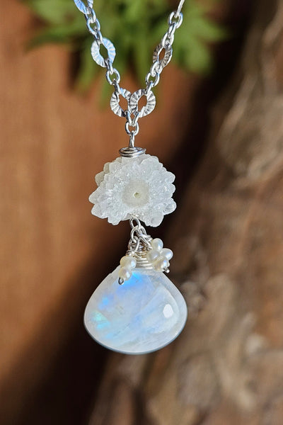 Rainbow Moonstone, Stalactite & Pearl Necklace  NWH2526
