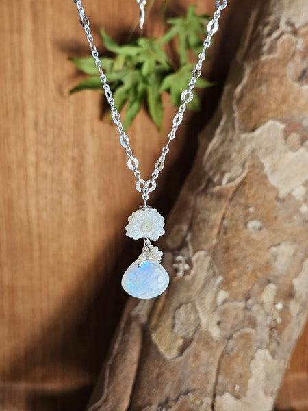 Rainbow Moonstone, Stalactite & Pearl Necklace  NWH2526