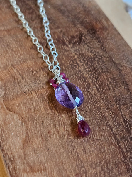One of a Kind Amethyst & Ruby Necklace