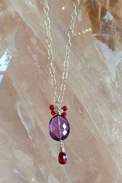 One of a Kind Amethyst & Ruby Necklace