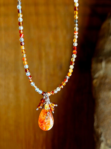 Sunstone, Carnelian & Hessonite Necklace - NRD3926