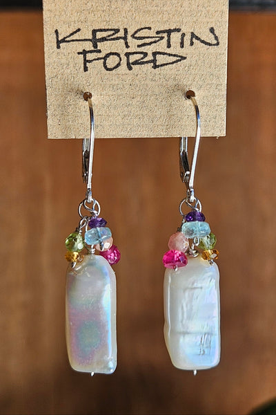 One of a Kind Pearl, Rainbow Moonstone & Multi Color Gemstone Necklace & Earrings