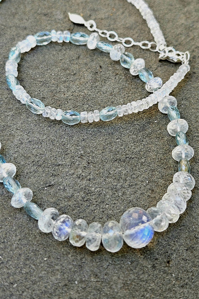 One of a Kind Rainbow Moonstone & Aquamarine Necklace