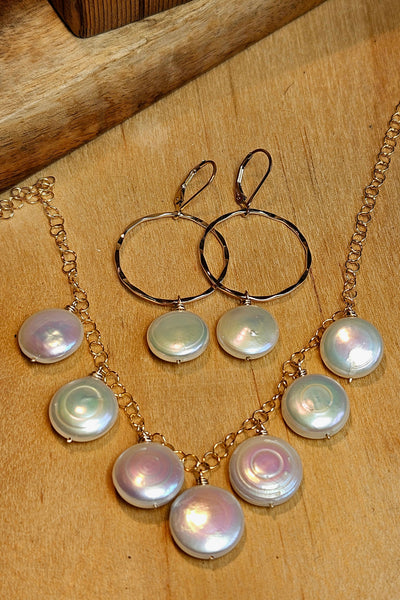 GF) One of a Kind Coin Pearl Necklace & Earrings