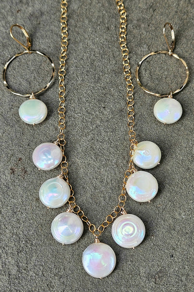 GF) One of a Kind Coin Pearl Necklace & Earrings