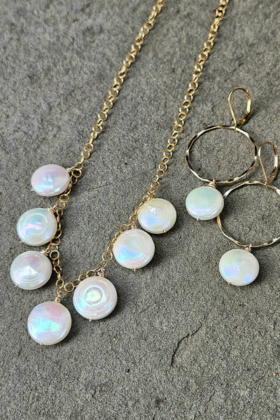 GF) One of a Kind Coin Pearl Necklace & Earrings