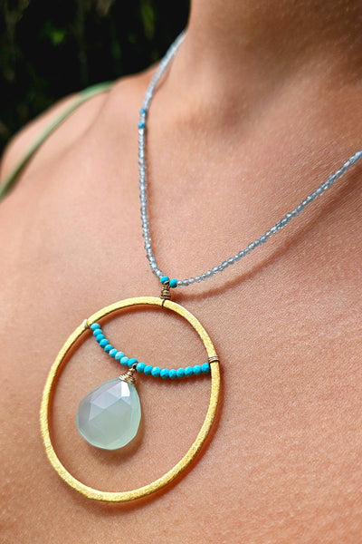 GF) Chalcedony, Apatite & Turquoise Necklace  NBL0626G