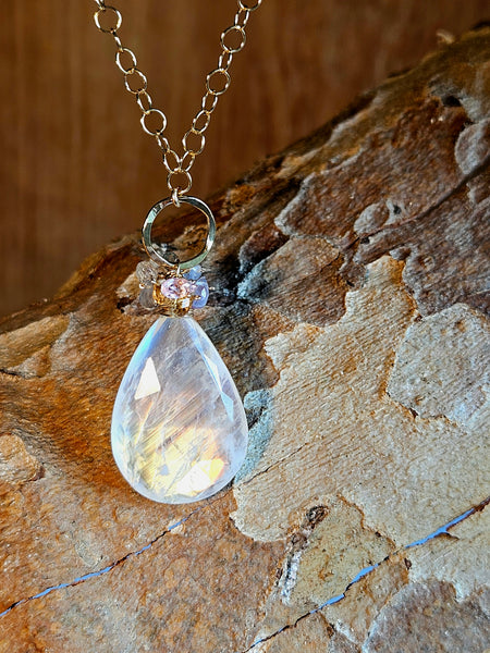 GF) One of a Kind Rainbow Moonstone & Pastel Sapphire Necklace