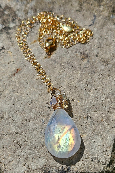 GF) One of a Kind Rainbow Moonstone & Pastel Sapphire Necklace