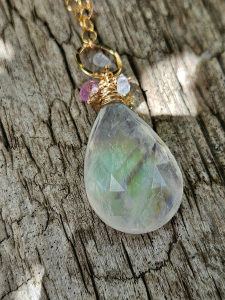 GF) One of a Kind Rainbow Moonstone & Pastel Sapphire Necklace