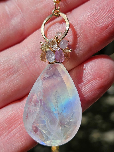 GF) One of a Kind Rainbow Moonstone & Pastel Sapphire Necklace