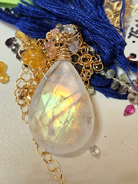 GF) One of a Kind Rainbow Moonstone & Pastel Sapphire Necklace