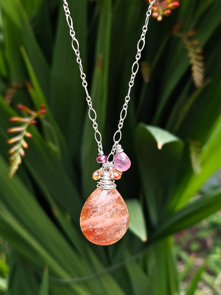 One of a Kind Sunstone, Padparadscha & Rose Sapphire Necklace