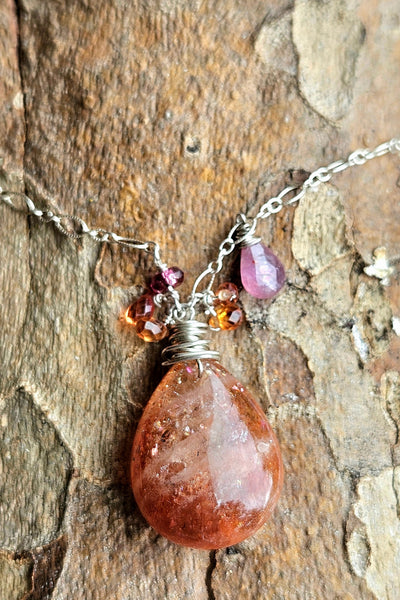 One of a Kind Sunstone, Padparadscha & Rose Sapphire Necklace